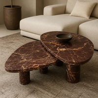 Table basse gigogne en marbre personnalisée pour salon, table centrale de luxe en pierre naturelle rouge, décoration intérieure