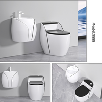 WC monobloc de style moderne et luxueux, forme œuf, avec ligne dorée, jet Tornado, chasse d'eau siphonique, multicolore