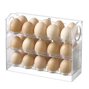 Pemegang telur 30 kisi untuk kulkas, wadah penyimpanan plastik bening, kotak penyimpanan segar telur untuk kulkas