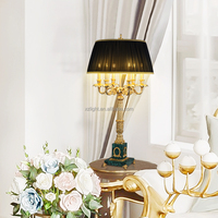 Lampe de table style européen pour chambre à coucher de luxe lampe de chevet rétro malachite en laiton doré