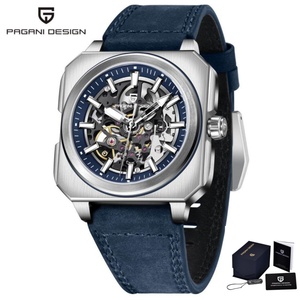 Montre de luxe mécanique automatique pour homme PAGANI Design 1791, cadran squelette carré, bracelet en cuir, acier inoxydable, verre saphir - Product Image 1