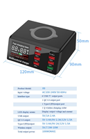 Chargeur USB X9 6 ports 100W avec écran couleur, charge sans fil 10W pour iPhone/iPad/téléphone portable/ordinateurs portables