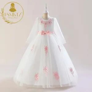 FSMKTZ праздничное платье для девочек с вышивкой, платье из тюля с длинным рукавом, Цветочное платье, белое свадебное платье, праздничное платье принцессы, элегантные платья