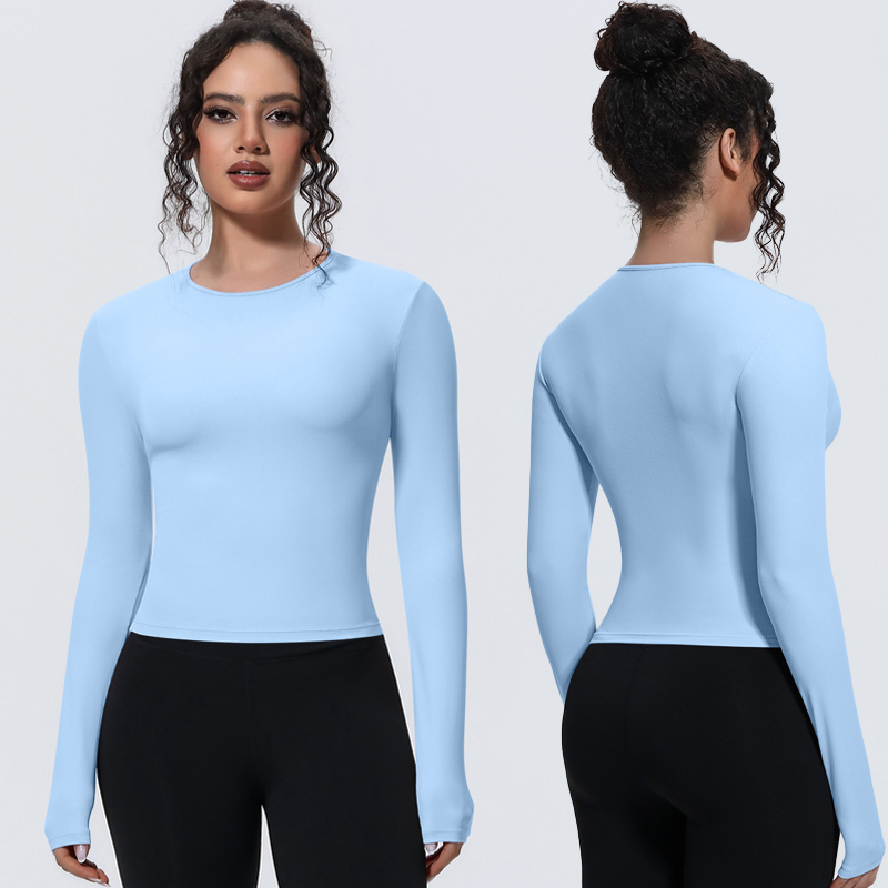 Hot Selling Women's Lightweight Breathable Quick Dry Sweat Wicking Sports Long Sleeve Top Seamless Gym Fitness Yoga T-shirt
