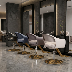 Hair Salon Ergonomic Eco-Friendly Plastic Pink Gold Reclining Hydraulic Adjustable Lift Barber Chair Leather Seat for Styling - Product Image 2