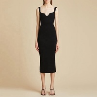 Robe d'été noire personnalisée à col carré, sans manches, élégante et décontractée, en tricot côtelé pour femmes, pull midi en tricot, design de fabricants