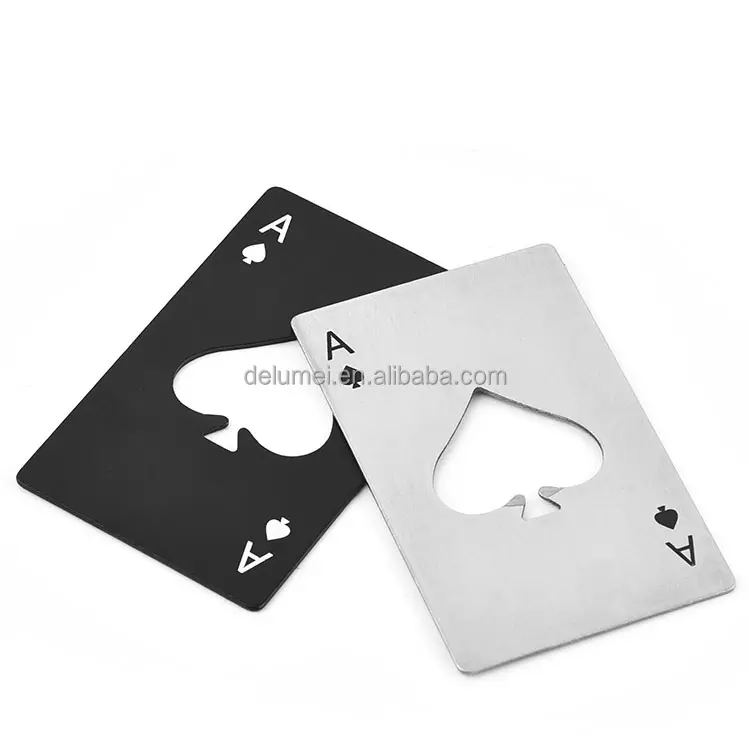 Bar aracı aksesuarları gümüş siyah Poker kredi kartı Metal paslanmaz çelik bira şişe açacağı