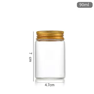 Flacon en verre transparent 47mm pour thé, fleur sèche, flacon de médicaments avec couvercles en aluminium