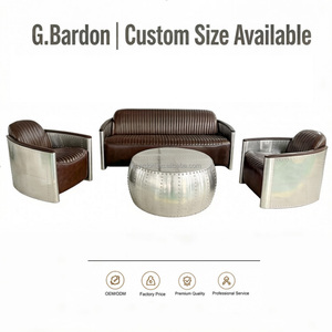 Set di Poltrone in Alluminio Stile Industriale Retrò <span class=keywords><strong>con</strong></span> Morbida <span class=keywords><strong>Poltrona</strong></span> Marrone per Casa, Ufficio <span class=keywords><strong>e</strong></span> Soggiorno - Product Image 2