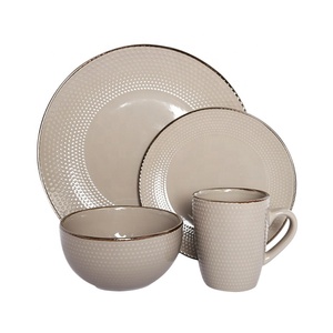 Happy Go Hot 16 pièces ensemble de vaisselle <span class=keywords><strong>en</strong></span> grès à points antiques vaisselle <span class=keywords><strong>en</strong></span> céramique glaçure métal jante café Restaurant utilisation échantillon gratuit - Product Image 5