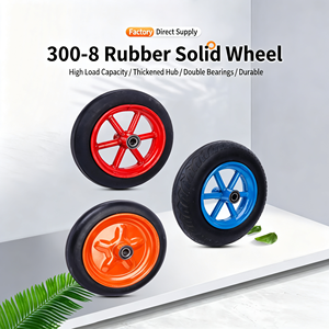 300-8 Rubber Solid <b>Wheel</b> Red Spoke High Load Smooth Rotation Flat Type - Product Image 5