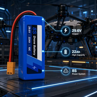 Paket Baterai Lithium-ion Isi Ulang Berdaya Tinggi 8S 29.6V 22Ah 10C untuk Peralatan Udara Industri Pesawat Multi-rotor