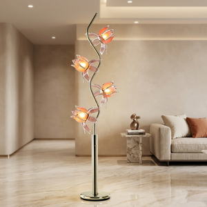 Unique Curved Stem Lotus Flower <b>Floor</b> <b>Lamp</b>, <b>Pink</b> Acrylic Glowing Petals Standing <b>Lamp</b> for High-end Interior - Product Image 4