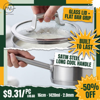 Casserole moderne en acier composite à trois couches de 16 cm en acier inoxydable avec couvercle en verre au design classique. Compatible avec l'induction.