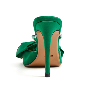 <strong>Slipper</strong> Slip-on Shoes Pointed Peep Toe Bow and <strong>Diamante</strong> Chain Upper High Heel for Fashion Trend Women <strong>Slipper</strong> - Product Image 2