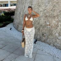 Jsn 2026 Sexy Witte Gebloemde 3-delige Bikini Met Doorzichtige Badjurk Damesbadpak Met Rugleuning Dameszwemkleding Strandkleding Biquini