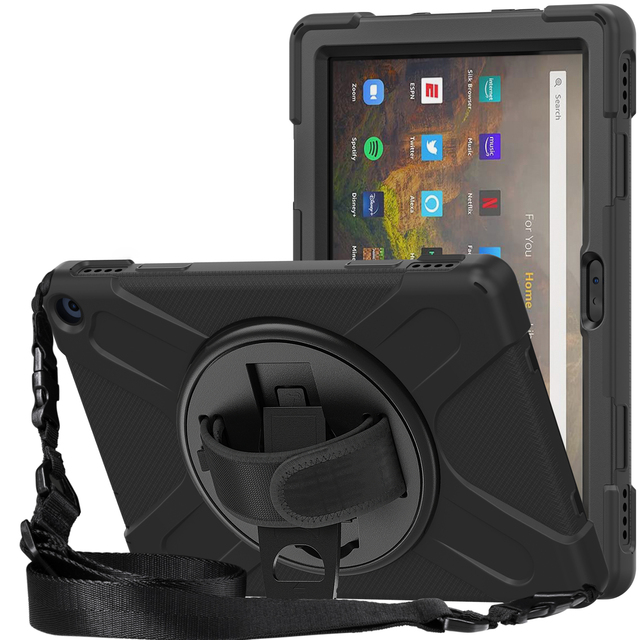 Private Mold Armored Shockproof Kickstand Tablet Case for Fire HD 10/10 Plus 2021 with Shoulder Strap and Palm Band 27x19
