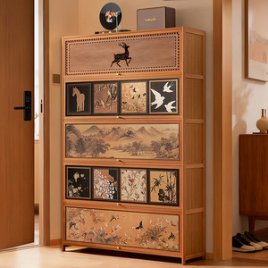 Vintage-style <b>shoe</b> cabinet, integrated home <b>shoe</b> <b>rack</b>, simple and large-capacity floor-standing living room entryway <b>storage</b> - Product Image 1