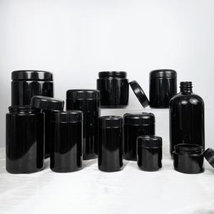 Juego de tarros de crema de vidrio violeta UV oscuro, botella de suplemento alimenticio a prueba de olor, tapa negra para embalaje, 50ml, 200ml, 250ml, flores secas de goma - Product Image 3