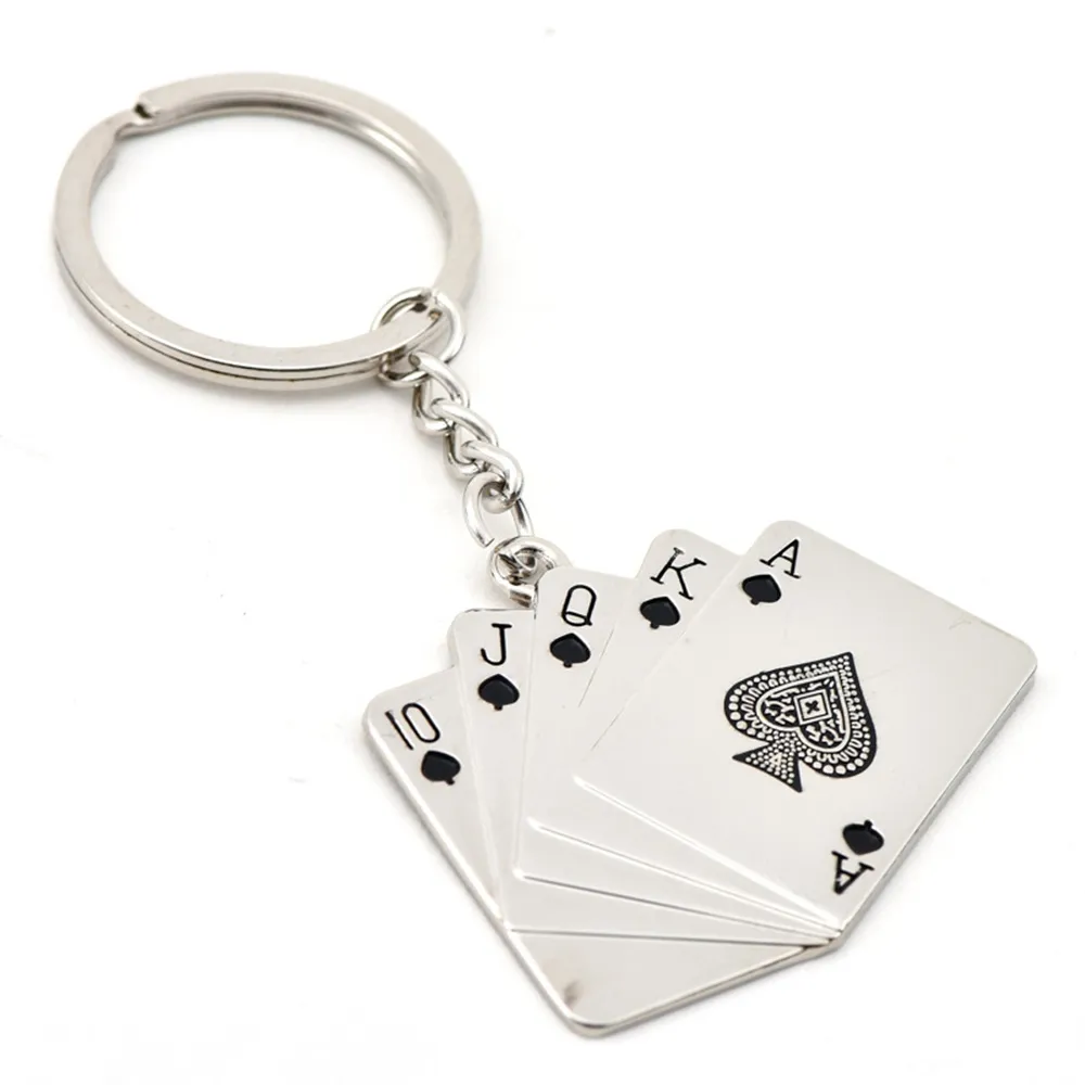 Poker Hand Speelkaarten Royal Flush Key Ring Cool Auto Sleutelhanger Voor Mannen Vrouwen Nuttige Sleutel Accessoires