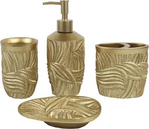 Juego de baño nórdico moderno de 4 piezas de resina dorada-DIY decoración del hogar mármol poliresina Hotel accesorios de baño conjunto