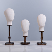 Tête de Mannequin en Lin et Velours avec Base en Bois Massif – Présentoir pour Perruques, Chapeaux, Bijoux et Coiffes – Idéal pour Vitrines de Boutiques