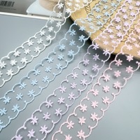 Dentelle en maille de soie de lait double face de 3,5 cm, broderie étoile florale, pour vêtements d'enfants, accessoires pour cheveux, artisanat DIY, luxe