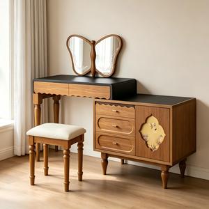 Vintage Luxurious Modern Solid Pine Wood <b>Vanity</b> Set Chair <b>Lighted</b> <b>Mirror</b> Storage Dresser Apartment Bedroom - Product Image 1