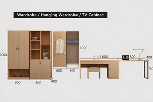 Juego de Muebles Modernos para Hotel o B&B con Cama Matrimonial, Cabecera Tapizada, Panel de Madera Cálida para TV, <span class=keywords><strong>Diseño</strong></span> para Apartamento - Product Image 6