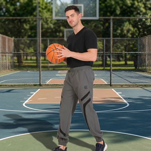 Men's Dark Grey Quick Dry Sweatpants Elastic Waist Side Stripe Casual Joggers <b>Summer</b> Lightweight Spandex Polyester <b>Pants</b> - Product Image 1
