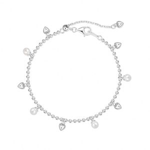 Dylam Grace Design Fine 925 Sterling Silver Rhodium Plated Beads Chain <b>Love</b> Heart Pearl Multiple Pendant <b>Bracelet</b> for Women - Product Image 1