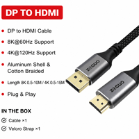 Câble adaptateur DP vers HDMI mâle-mâle avec conducteur en cuivre nu et gaine tressée en nylon pour ordinateur portable, moniteur, HDTV