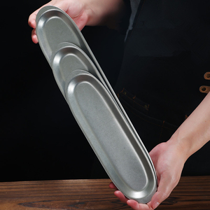 Assiette coulissante en acier inoxydable pour crevettes, plateau à sushi long de style japonais, assiette créative pour la maison, vaisselle de cuisine - Product Image 6