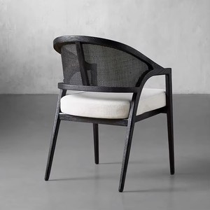 <span class=keywords><strong>Fauteuil</strong></span> de style français avec siège en tissu <span class=keywords><strong>beige</strong></span> Dossier en rotin Design minimaliste pour améliorer les intérieurs de salle à manger rustiques modernes - Product Image 6