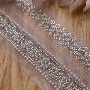 Bordir renda Trim dengan manik-manik mutiara elegan dan seksi DIY sutra Mesh pita untuk sepatu tas pernikahan fitur berkelanjutan - Product Image 1
