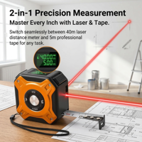 Mètre laser rechargeable 2-en-1, 5m/40m, chargement USB, mini-télémètre laser portable pour usage domestique et bricolage quotidien
