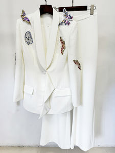 Ensemble <span class=keywords><strong>Tailleur</strong></span> <span class=keywords><strong>Femme</strong></span> Papillon 3D Perlé Blazer <span class=keywords><strong>Pantalon</strong></span> Large Nouvelle Mode pour <span class=keywords><strong>Soirée</strong></span> Cocktail - Product Image 4