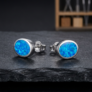 Free Shipping 100% 925 Sterling Silver 8*10mm Oval Blue Opal Drop Earrings Engagement <b>Wedding</b> Gift in Stock - Product Image 2