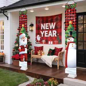 Décorations de Noël : Couplets de porte Père Noël et Bonhomme de neige 30*180cm en tissu polyester avec tringle de suspension en PVC, lot de 2 pièces - Product Image 6