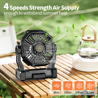 Ventilateur de table de bureau avec batterie au lithium 10000 mAh, ventilateur de camping extérieur, lumière LED, rechargeable par USB, ventilateur portable pour le camping en plein air