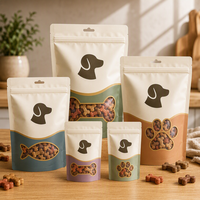 Sachet Doypack personnalisé avec logo imprimé pour l'emballage d'aliments pour chiens, avec fenêtre en forme d'os pour les friandises pour animaux de compagnie