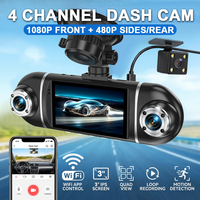 Caméra de tableau de bord WIFI 4 canaux avec écran de 3 pouces, assistance à la conduite, mode de stationnement 24 heures, vision nocturne à 360 degrés, 4 objectifs, caméra DVR pour voiture