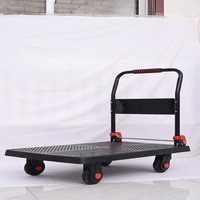 Carretilla de Plataforma Metálica con 4 Plásticos, para Transporte de Carga en Almacenes Industriales, Personalización OEM, Recubrimiento en Polvo, Capacidad de 500 kg