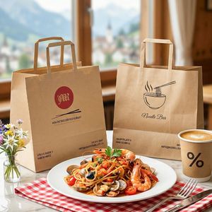 Custom <b>Made</b> Eco-Friendly Disposable Recyclable Kraft <b>Paper</b> Takeout Bag Your Own Logo for Restaurant Noodle Food - Product Image 1