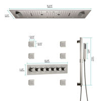 HLK Ensemble de robinets de douche muraux thermostatiques en nickel à 6 fonctions de luxe avec brosse pour salle de bains avec LED et musique en laiton