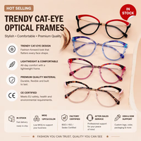 WAM-EM2091 nouvelle usine femme dame métal mélange acétate oeil de chat montures de lunettes pour tous les visages lunettes avec printemps Temple