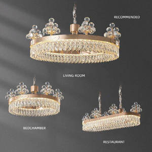 Lustre boule de fleur en cristal de luxe K9 LED or rond lampes suspendues de bureau à domicile avec cadre en acier à hauteur réglable - Product Image 3