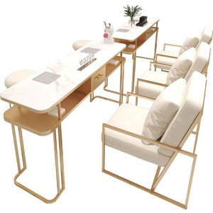 Marble Nail Table Manicure Workstation Modern Salon Furniture <b>White</b> Stone Top with Drawer and Side Shelf - Product Image 2