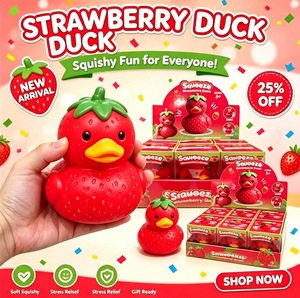 Squishy géant en forme de canard fraise de Noël, à remontée lente, jouets à presser, canard géant en forme de squishy, en stock, emballé en coffret cadeau - Product Image 2