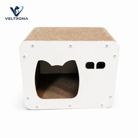 Maison-griffoir pour chat en carton ondulé avec entrée en forme de tête de chat et double fenêtre, mobilier d'intérieur, vente en gros